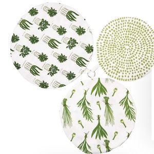 HERBS GREEN BLU KITCHEN FOOD STORAGE COVERS (SET OF 3 )